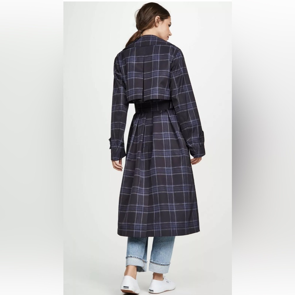 VINCE PLAID TRENCH COAT MAXI with Storm Flap - Picture 11 of 13